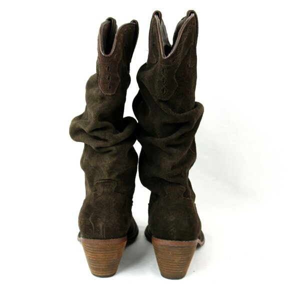 Steve Madden Saddle Suede Leather Slouchy Heeled Western Cowboy Boots Brown 6.5 - Picture 5 of 8